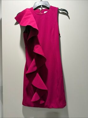 cinq a sept NEW Fuchsia Sleeveless Ruffle Shift mini Dress